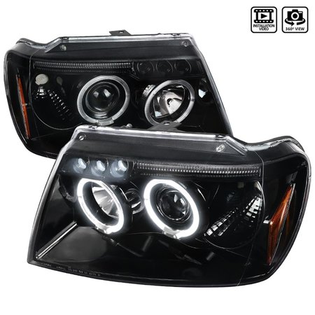 SPEC D TUNING Spec D Tuning 2LHP-GKEE99BK-TM Projector Head-Light for 1999-2004 Jeep Grand Cherokee - Glossy Black 2LHP-GKEE99BK-TM